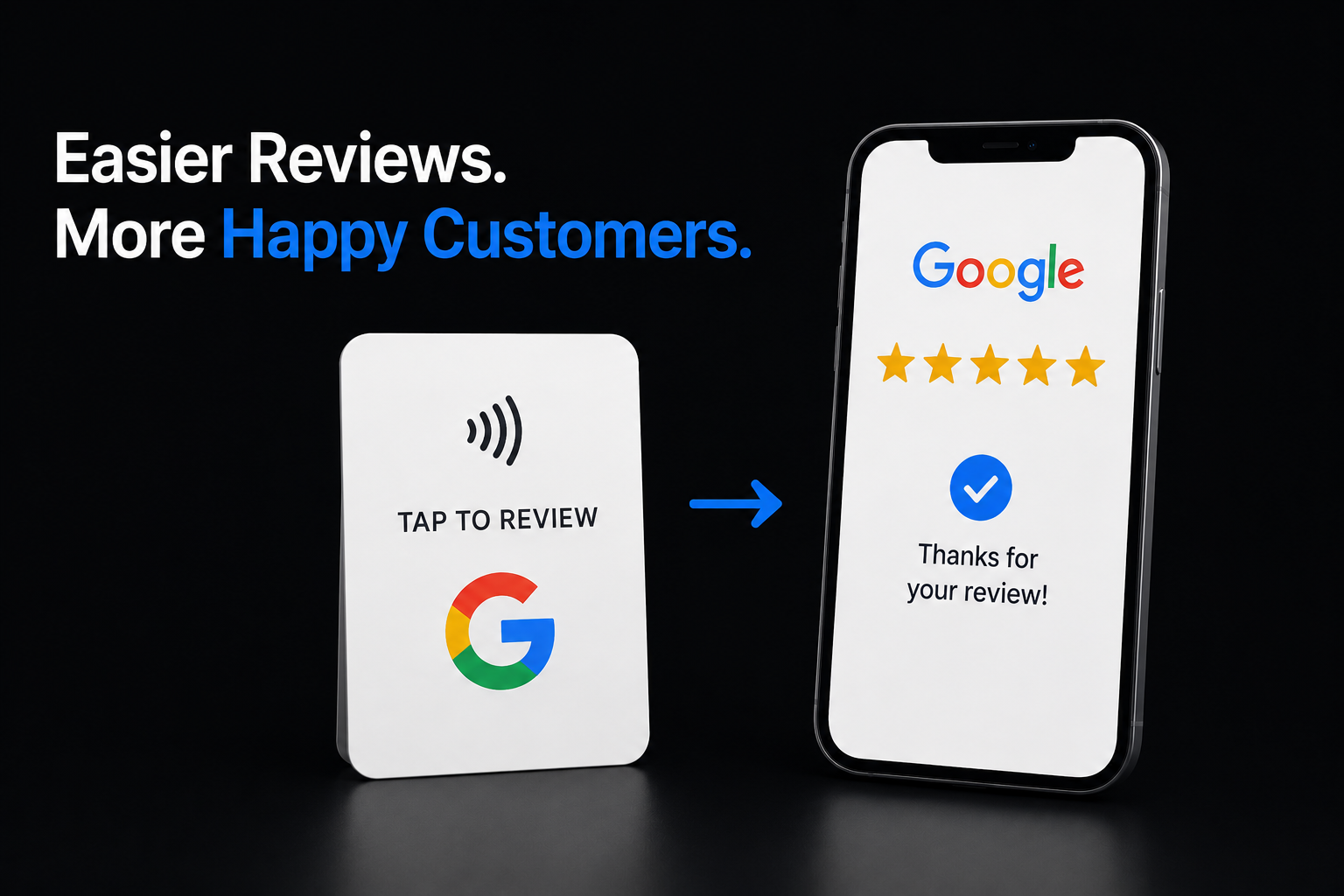 A tap-to-review card letting customers tap their phone to leave a Google review